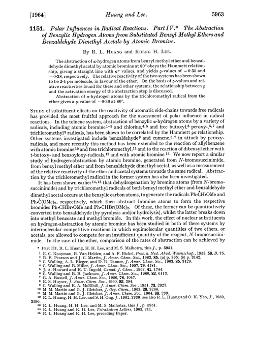 1151. Polar influences in radical reactions. Part IV. The abstraction of benzylic hydrogen atoms from substituted benzyl methyl ethers and benzaldehyde dimethyl acetals by atomic bromine