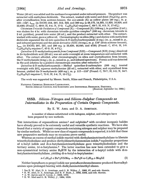 1153. Silicon–nitrogen and silicon–sulphur compounds as intermediates in the preparation of certain organic compounds