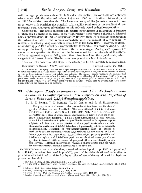 93. Heterocyclic polyfluoro-compounds. Part IV. Nucleophilic substitution in pentafluoropyridine: the preparation and properties of some 4-substituted 2,3,5,6-tetrafluoropyridines