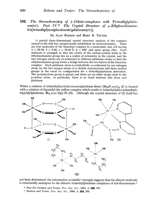 102. The stereochemistry of β-diketo-complexes with trimethylplatinum(IV). Part IV. The crystal structure of µ-ethylenediamine-bis[trimethyl(acetylacetonato)platinum(IV)]