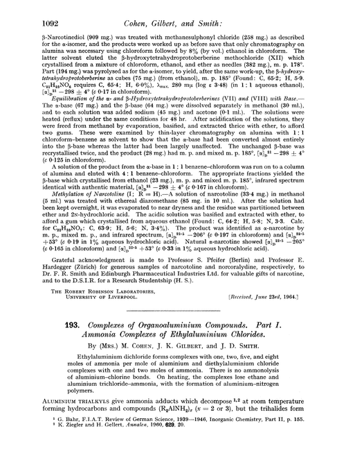 193. Complexes of organoaluminium compounds. Part I. Ammonia complexes of ethylaluminium chlorides