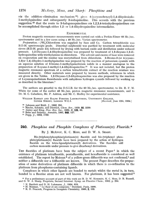 240. Phosphine and phosphite complexes of platinum(II) fluoride