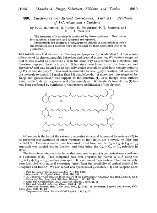 360. Carotenoids and related compounds. Part XI. Syntheses of δ-carotene and Îµ-carotene