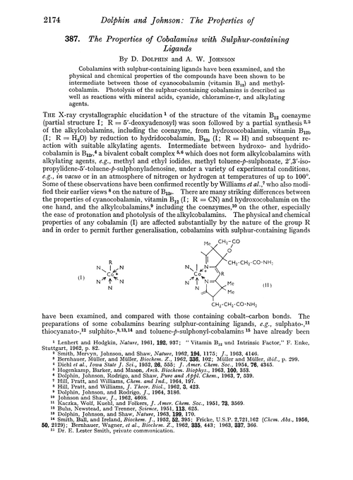 387. The properties of cobalamins with sulphur-containing lingands