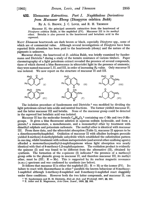 432. Ebenaceae extractives. Part I. Naphthalene derivatives from macassar ebony (Diospyros celebica Bakh)