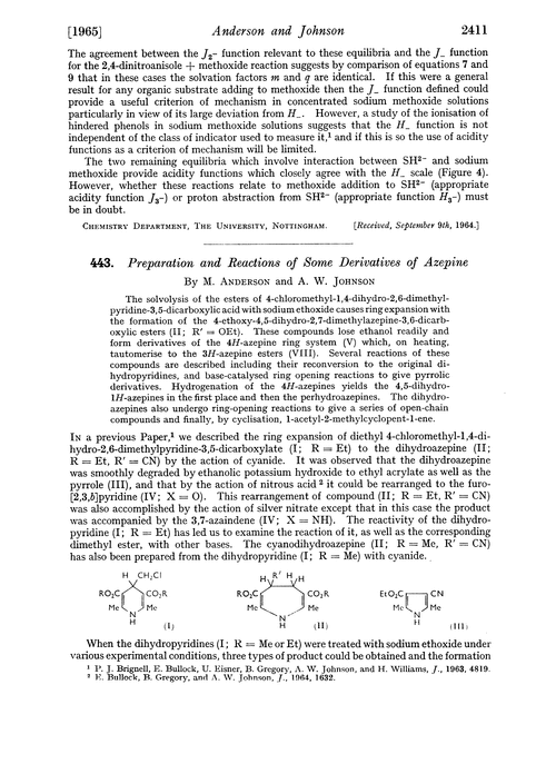 443. Preparation and reactions of some derivatives of azepine