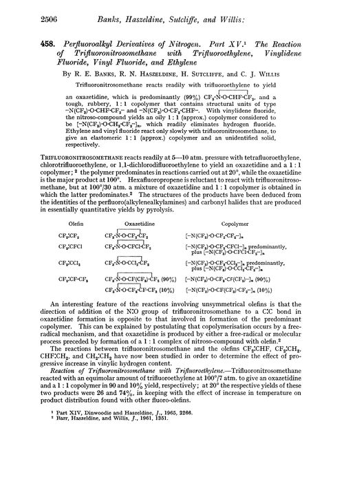 458. Perfluoroalkyl derivatives of nitrogen. Part XV. The reaction of trifluoronitrosomethane with trifluoroethylene, vinylidene fluoride, vinyl fluoride, and ethylene