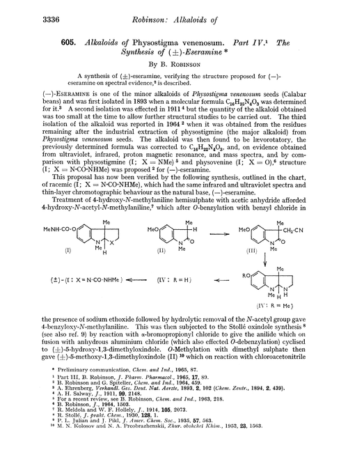 605. Alkaloids of Physostigma venenosum. Part IV. The synthesis of (±)-eseramine