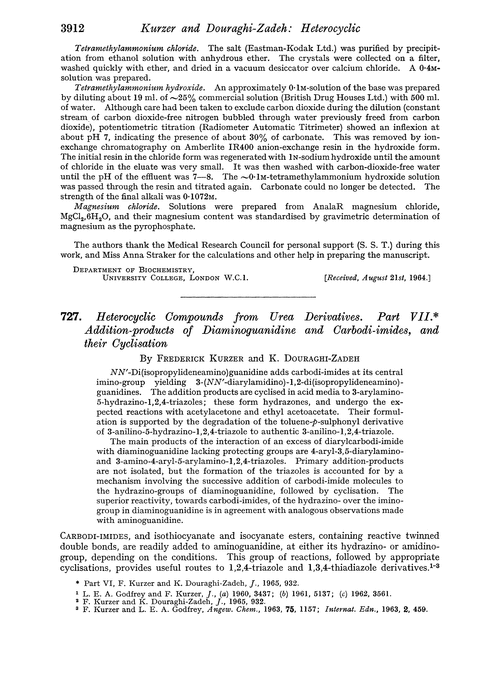 727. Heterocyclic compounds from urea derivatives. Part VII. Addition-products of diaminoguanidine and carbodi-imides, and their cyclisation