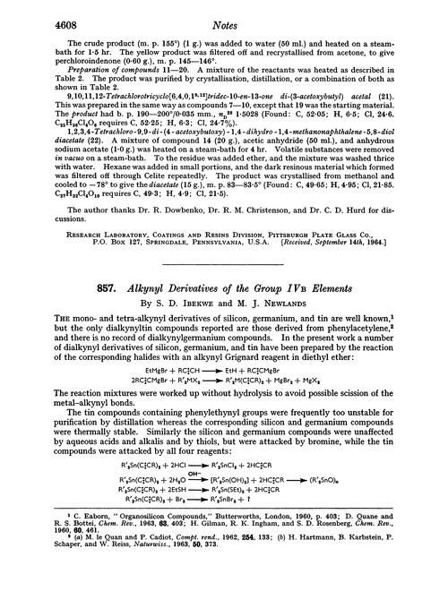 857. Alkynyl derivatives of the Group IVB elements