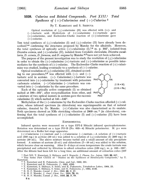 1038. Cularine and related compounds. Part XIII. Total syntheses of (+)-cularimine and (+)-cularine