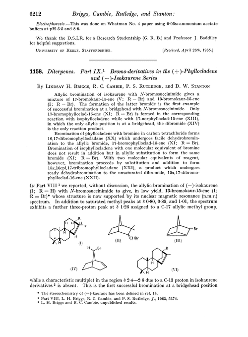 1158. Diterpenes. Part IX. Bromo-derivatives in the (+)-phyllocladene and (–)-isokaurene series