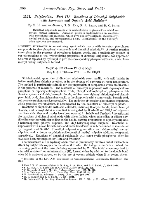 1163. Sulphoxides. Part II. Reactions of dimethyl sulphoxide with inorganic and organic acid halides