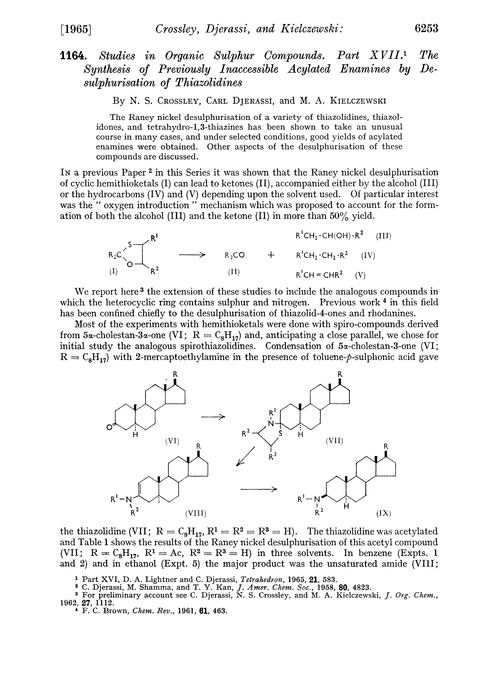 1164. Studies in organic sulphur compounds. Part XVII. The synthesis of previously inaccessible acylated enamines by desulphurisation of thiazolidines