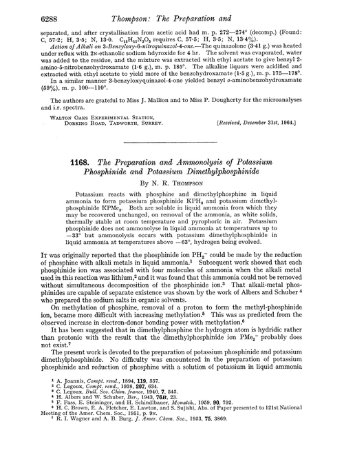 1168. The preparation and ammonolysis of potassium phosphinide and potassium dimethylphosphinide