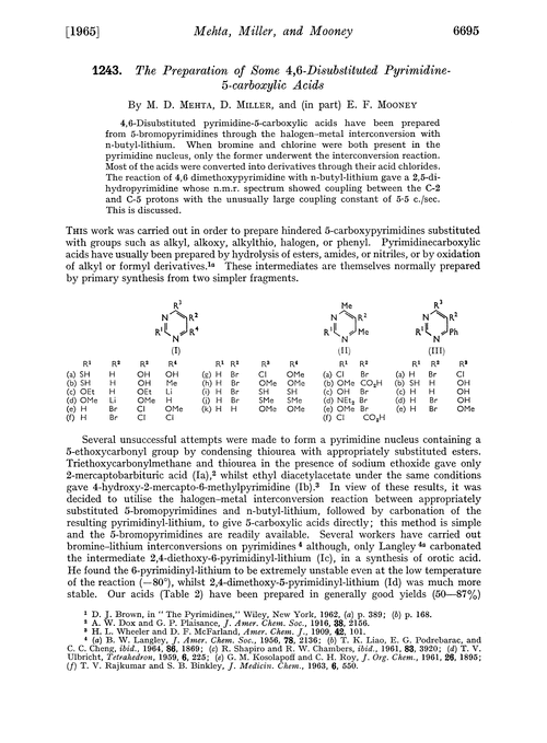1243. The preparation of some 4,6-disubstituted pyrimidine-5-carboxylic acids