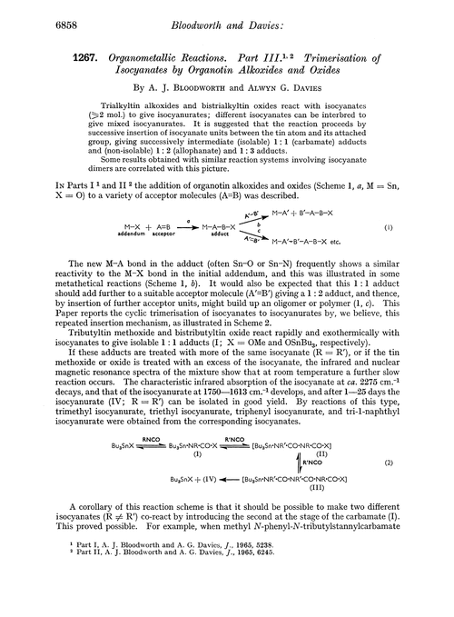 1267. Organometallic reactions. Part III. Trimerisation of isocyanates by organotin alkoxides and oxides
