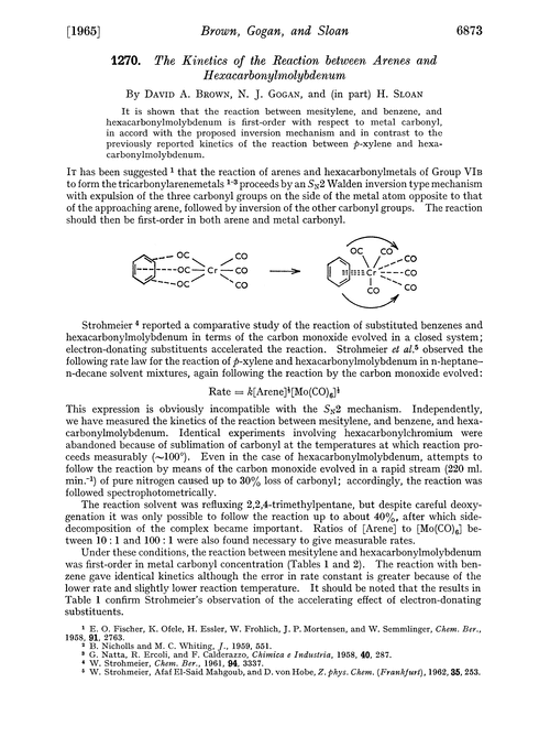 1270. The kinetics of the reaction between arenes and hexacarbonylmolybdenum