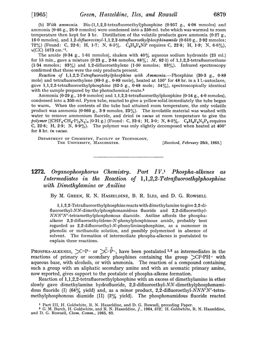 1272. Organophosphorus chemistry. Part IV. Phospha-alkenes as intermediates in the reaction of 1,1,2,2-tetrafluoroethylphosphine with dimethylamine or aniline
