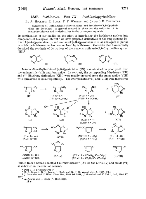 1337. Isothiazoles. Part IX. Isothiazolopyrimidines