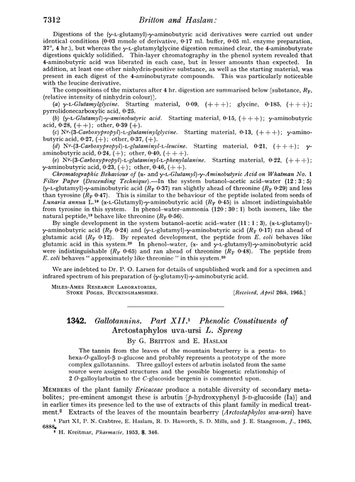 1342. Gallotannins. Part XII. Phenolic constituents of Arctostaphylos uva-ursi L. Spreng