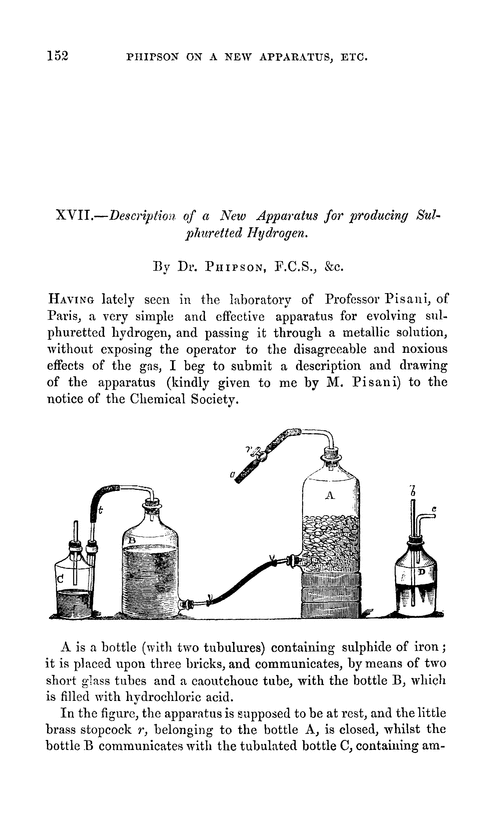 XVII.—Description of a new apparatus for producing sulphuretted hydrogen