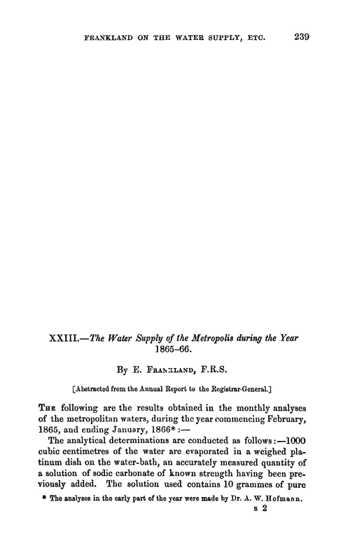 XXIII.—The water supply of the metropolis during the year 1865–66