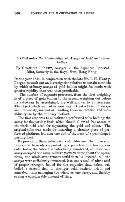 XXVIII.—On the manipulation of assays of gold and silver bullion