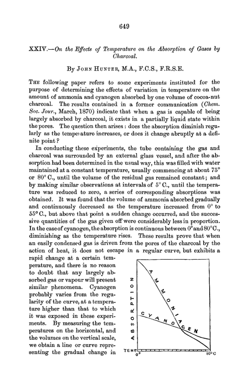 XXIV.—On the effects of temperature on the absorption of gases by charcoal