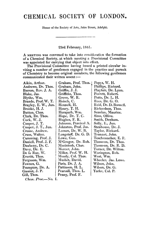 Proceedings of the Chemical Society of London