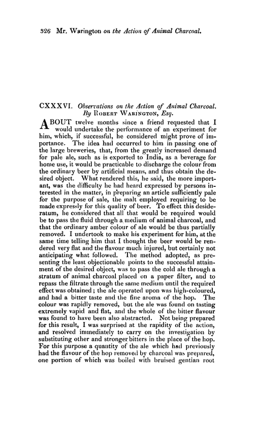 CXXXVI. Observations on the action of animal charcoal