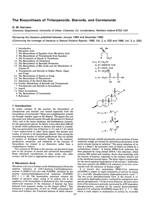 The biosynthesis of triterpenoids, steroids, and carotenoids