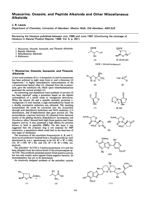 Muscarine, oxazole, and peptide alkaloids and other miscellaneous alkaloids