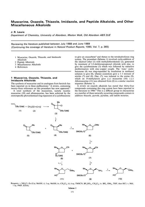 Muscarine, oxazole, thiazole, imidazole, and peptide alkaloids, and other miscellaneous alkaloids