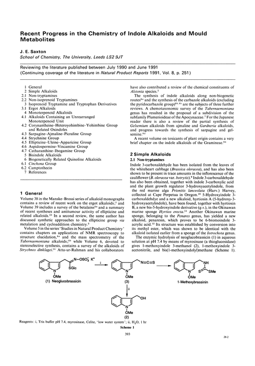 Recent progress in the chemistry of indole alkaloids and mould metabolites