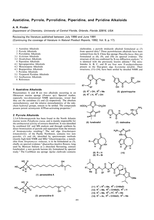 Azetidine, pyrrole, pyrrolidine, piperidine, and pyridine alkaloids