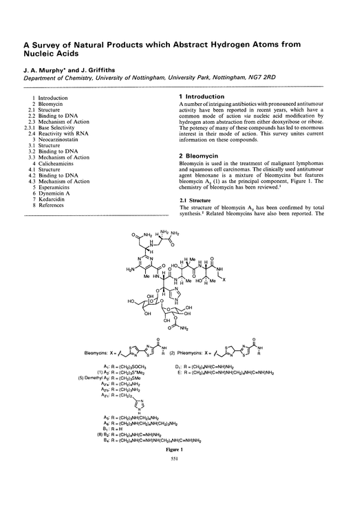A survey of natural products which abstract hydrogen atoms from nucleic acids