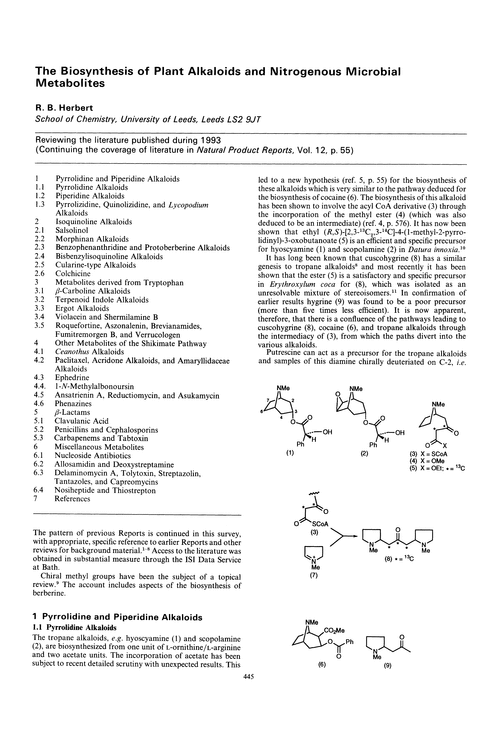The biosynthesis of plant alkaloids and nitrogenous microbial metabolites