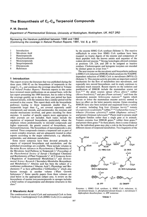 The biosynthesis of C5–C20 terpenoid compounds