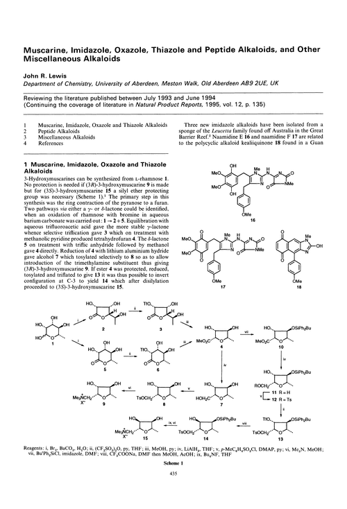 Muscarine, imidazole, oxazole, thiazole and peptide alkaloids, and other miscellaneous alkaloids