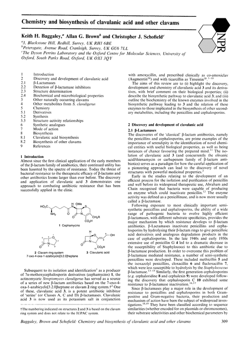 Chemistry and biosynthesis of clavulanic acid and other clavams