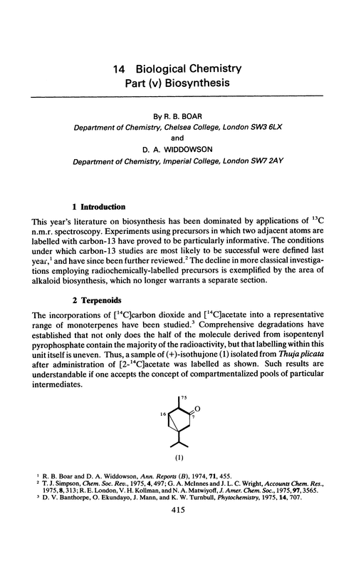 Chapter 14. Biological chemistry. Part (v) Biosynthesis