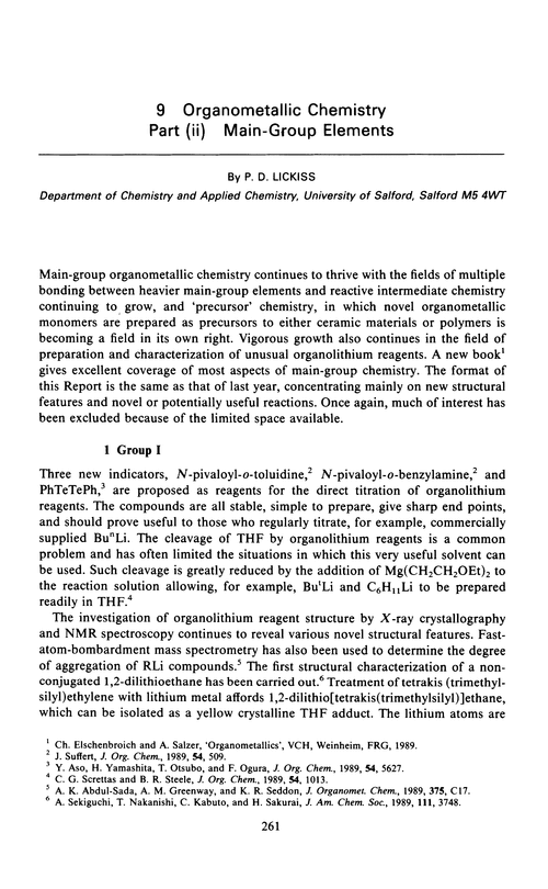 Chapter 9. Organometallic chemistry. Part (ii) Main-group elements