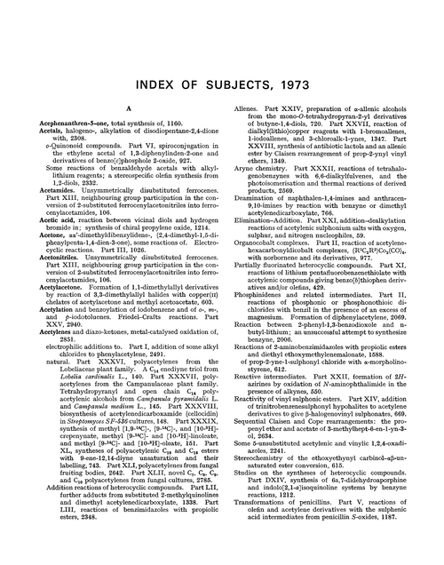 Index of subjects, 1973