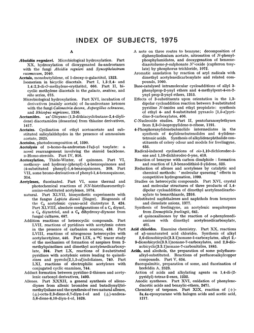Index of subjects, 1975