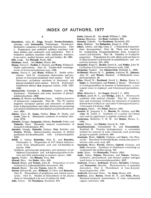 Index of authors, 1977