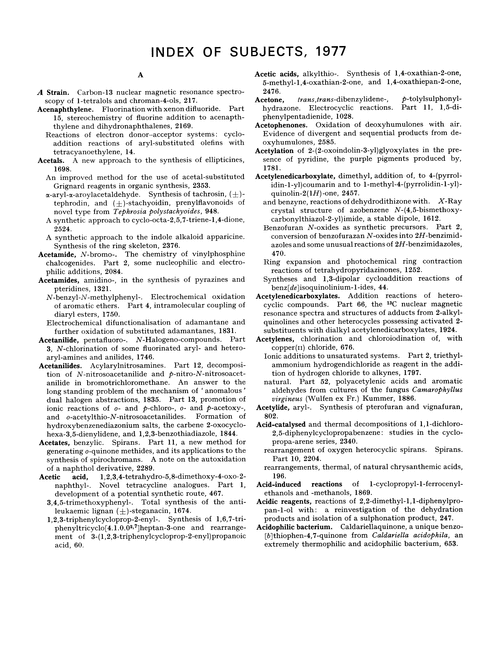 Index of subjects, 1977