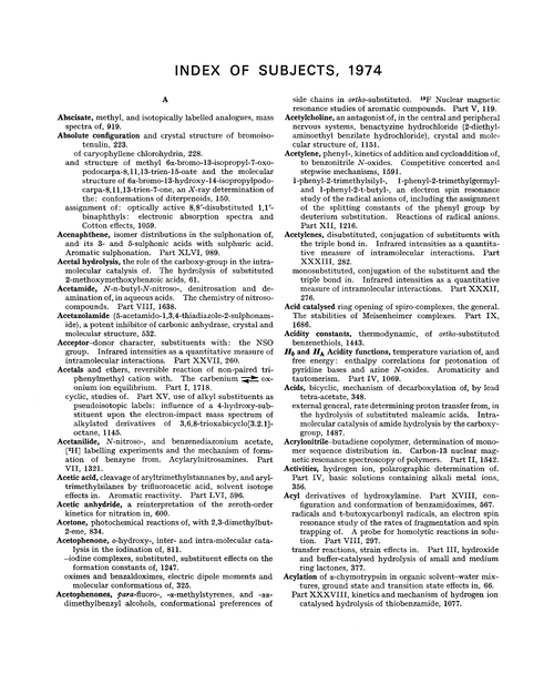 Index of subjects, 1974