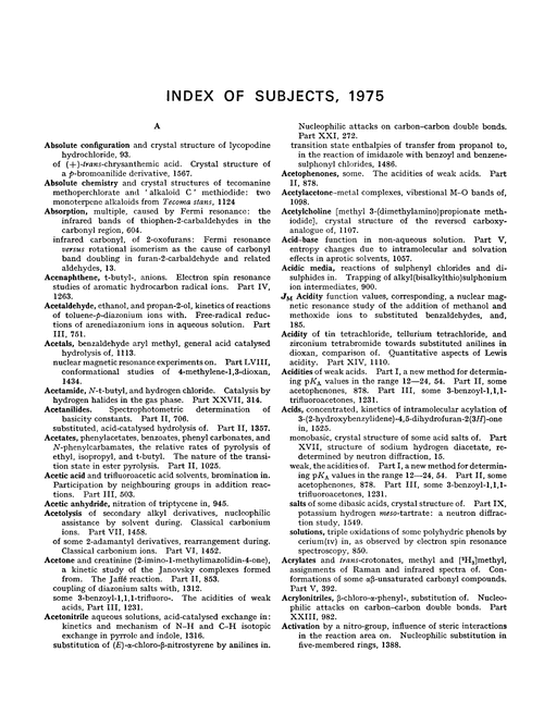 Index of subjects, 1975