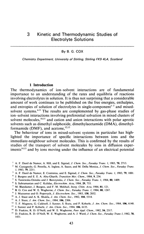 Chapter 3. Kinetic and thermodynamic studies of electrolyte solutions